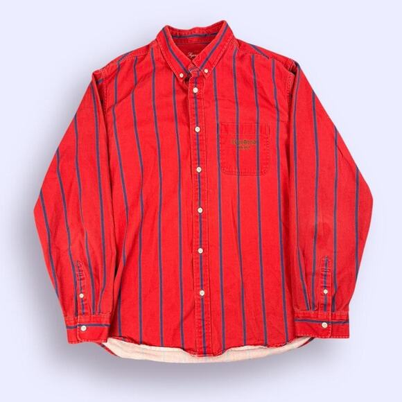 Supreme Long Sleeve Button Down Shirt Red Striped Size XL - Picture 1 of 7